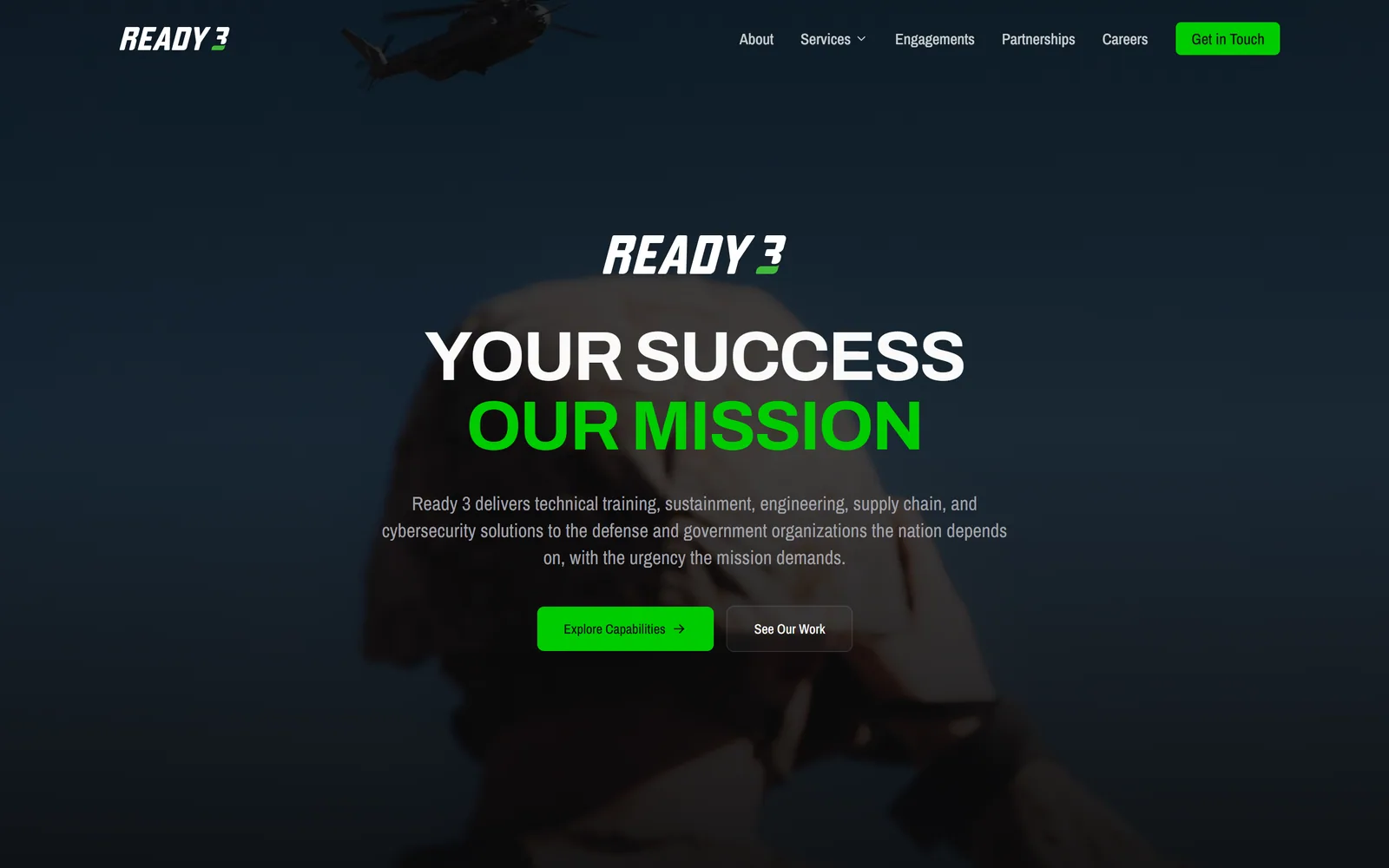 The Ready 3 website home page.
